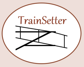 Logo von TrainSetter GbR als Pantograf mit Oberleitungsdraht und Firmenname